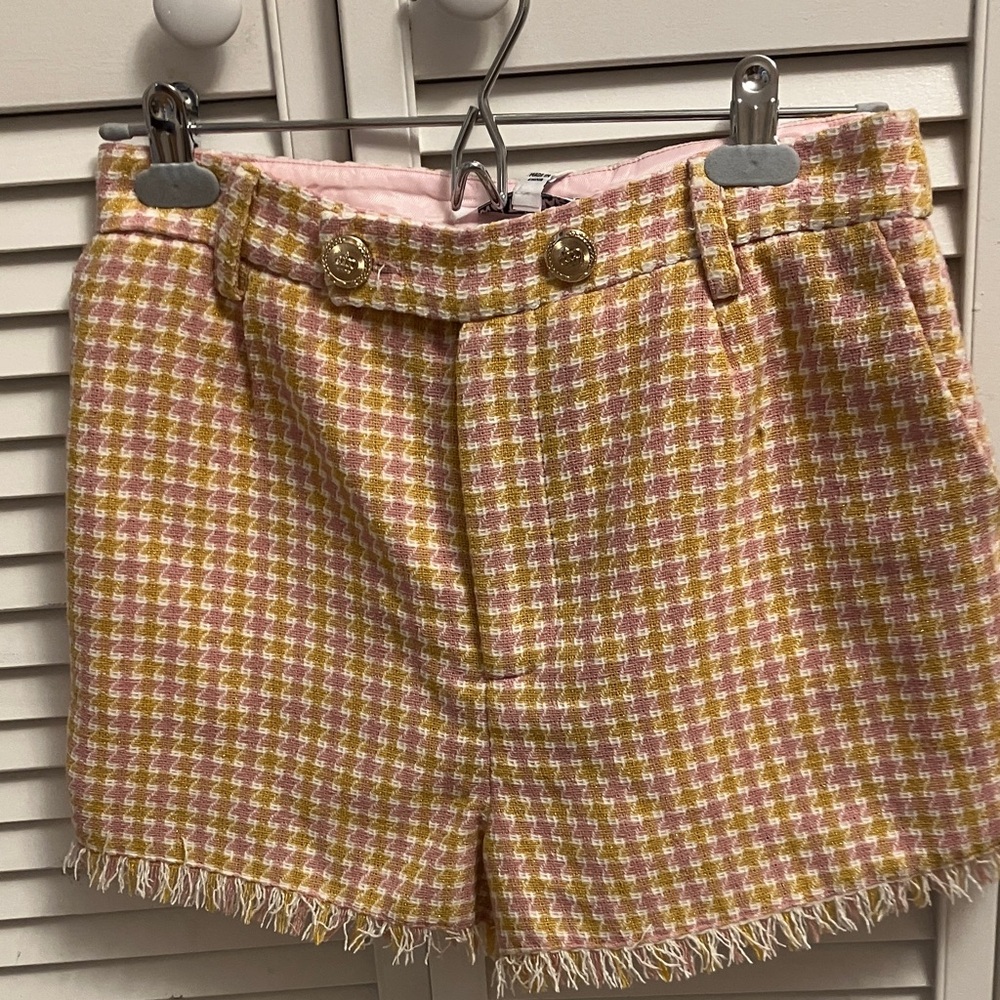 Walter Baker Pink and Yellow Tweed High Waist Shorts.NWT